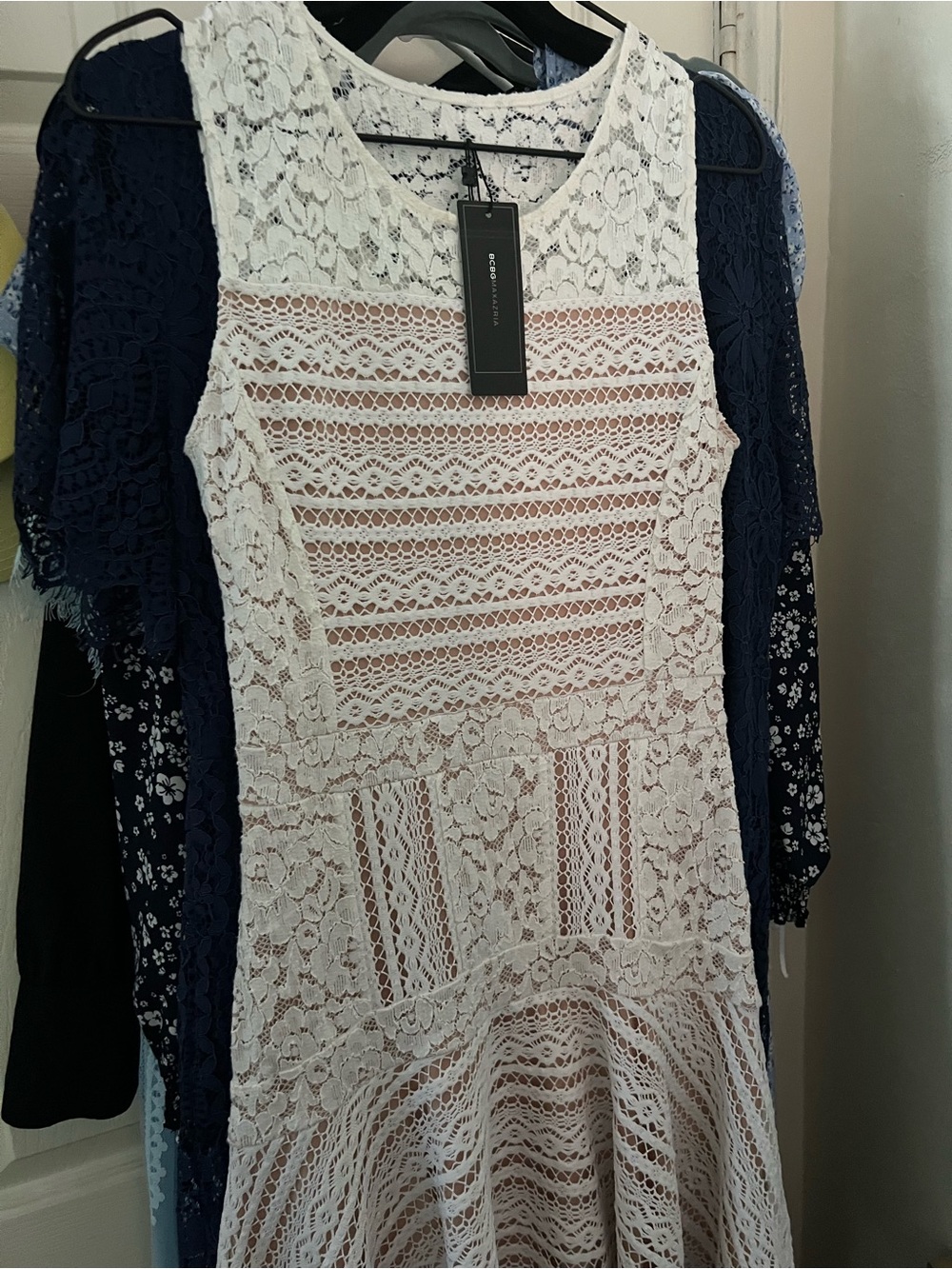 BCBGMaxAzria White Lace Fit-and-Flare Dress
